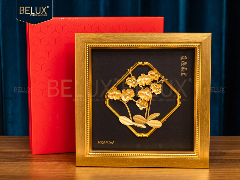 Tranh Hoa Lan Dát Vàng 24K- 23x23 cm